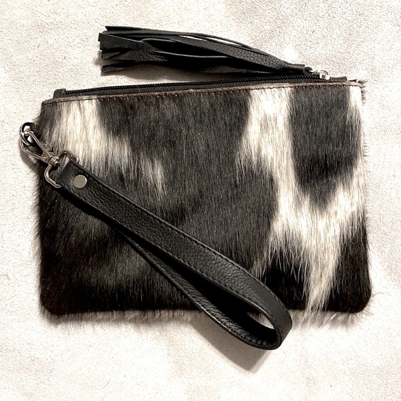 Hand Crafted Handbags - New Handmade Real Cowhide Leather Wristlet Clutch Wallet Double Side HairOn